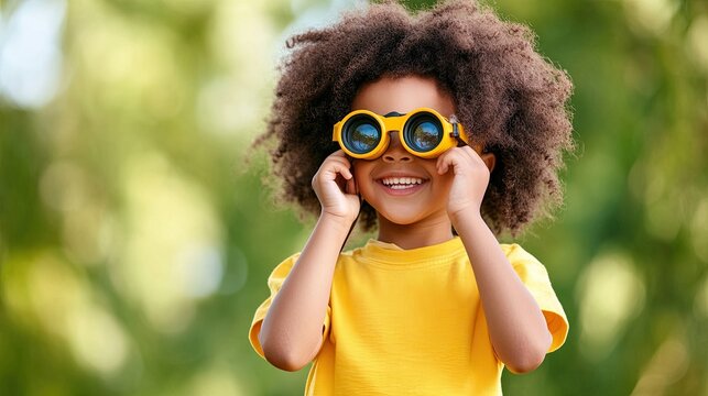 Child in glasses with binoculars 