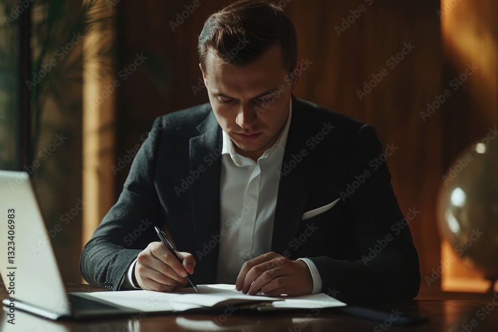 Poster a person taking notes on a piece of paper, possibly for work or personal use