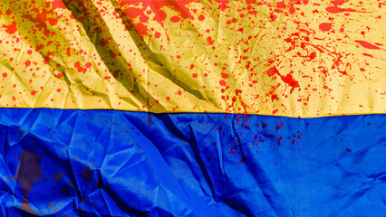 blood stains on the flag of Ukraine