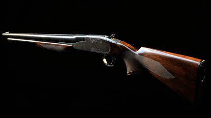 A handgun with a wooden grip on a dark background, ideal for use in crime scene or detective story illustrations