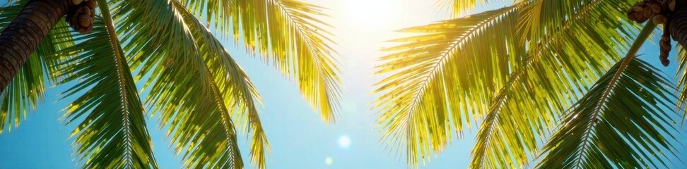 Palm tree branches swaying gently in sunlight, branches, foliage