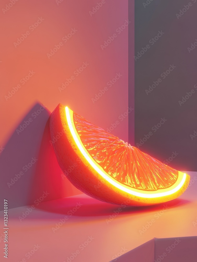 Poster fresh orange slice on wooden table with a simple background