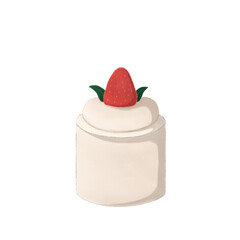 Hand-drawn dessert cake illustrations with strawberry topping. This sweet treat is perfect for bakery branding, menu designs, social media posts, and dessert-themed projects.