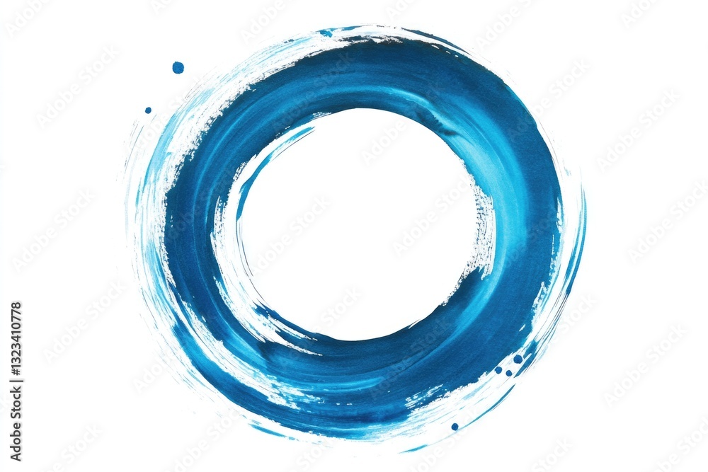 Poster a blue circle painted with a brush on a white background, perfect for use in design and art projects