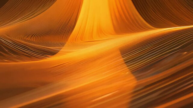 Tilt up to reveal slow orange abstract light rays flowing over a polished glass surface, evoking intangible digital concepts