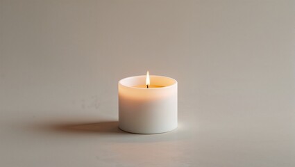 Candle on light background, symbolizing peace and charity, with soft warm glow