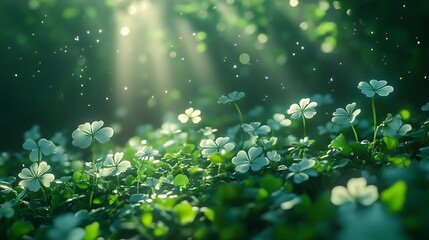 Fototapeta premium Shamrock blooms in a sunlit forest nature photography tranquil environment