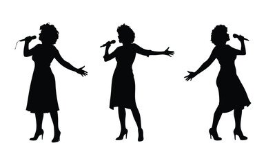 Silhouettes of a Singing Woman with Microphone in Various Poses

