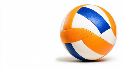Close Up Of Wet Volleyball With Orange And Blue Panels, Generative AI.