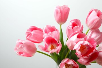 Obraz premium Beautiful fresh tulips on white background