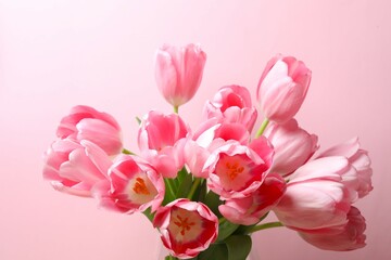 Obraz premium Beautiful fresh tulips on color background