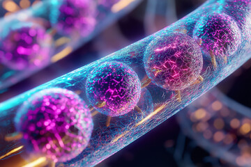 Thiamine energy supplement. Metabolism foods. 3D model of thiamine molecules interacting with each other.