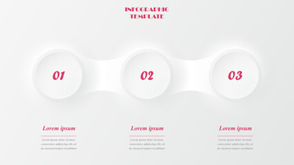 Neumorphic flowchart infographic. Creative concept for presentations with 3 steps, options, parts or processes.