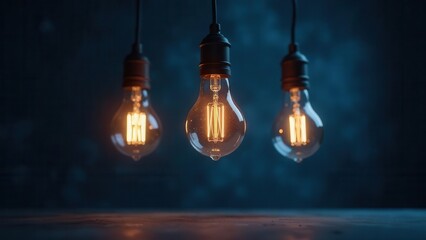 Obraz premium Illuminating Ideas A Trio of Vintage Edison Bulbs Glowing Against a Dark Background