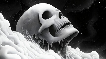 A Mystical Creature In The Form Of A Skull. Illustration On The Theme Of Horror And Fear, Halloween And Graphics. 