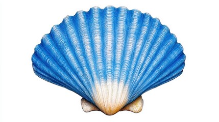 Blue and White Seashell Closeup on White Background