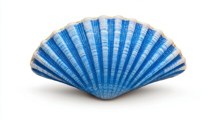 Blue and White Seashell Close Up on White Background