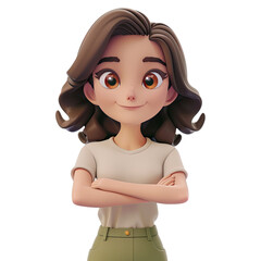 Young woman character in different angles view. Portrait of girl tourist with Rotation animation set of cute female character, cartoon 3d render isolated on transparent background PNG