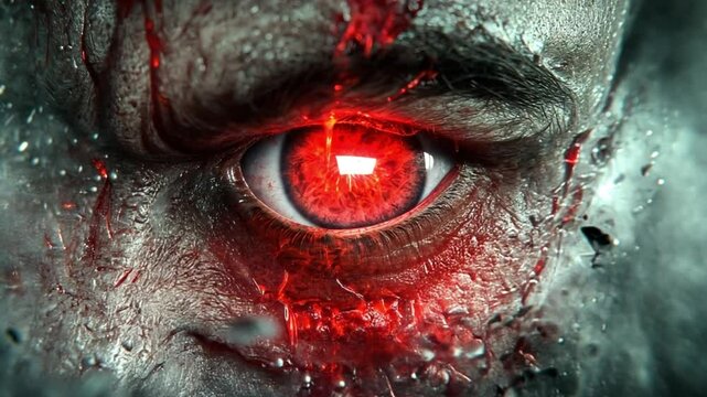 Hellish Gaze: A Fiery Close-Up of a Glowing Red Eye