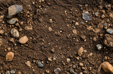 the natural soil and stones of the garden
