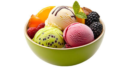 Delicious Ice Cream  Fruit Bowl on transparent background