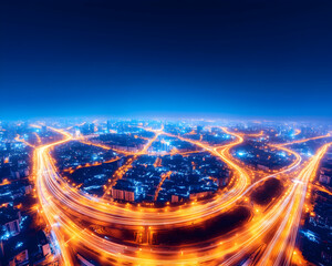 Fototapeta premium Aerial view of city highway network at night