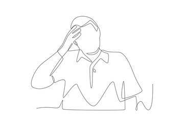Elderly people who have difficulty remembering how to hold their heads. Dementia concept one-line drawing