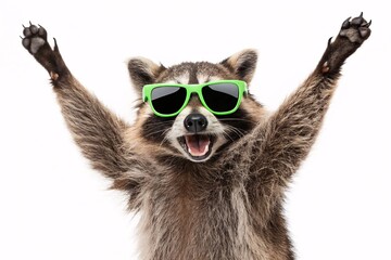 Celebrating Sustainability with Stylish Raccoon in Green Sunglasses