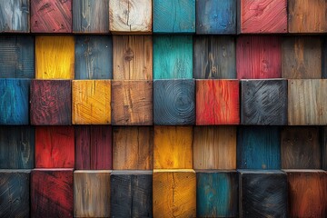 Colorful Geometric Wooden Cube Wall Background
