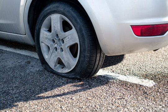 Close up of flat tire 