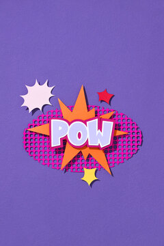 Colorful Comic Book Style Pow Text On Purple Background