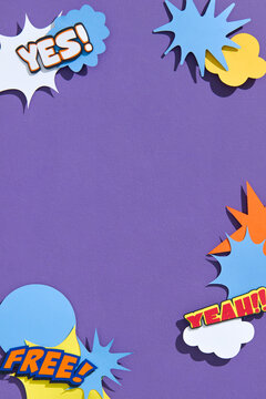 Colorful Paper Cutout Speech Bubbles On Purple Background