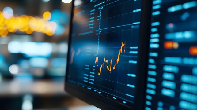 High Tech Market Trading Room with Multiple Screens Displaying Diversified Investment Data