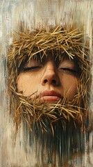 Serene Woman in Hay: A Peaceful Portrait
