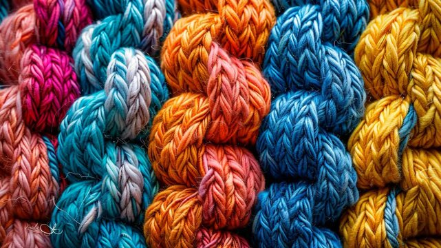Colorful knitted pattern with a voluminous texture