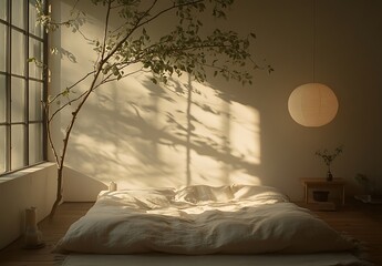 Serene Sunlight Bedroom Minimalist Calm and Peaceful