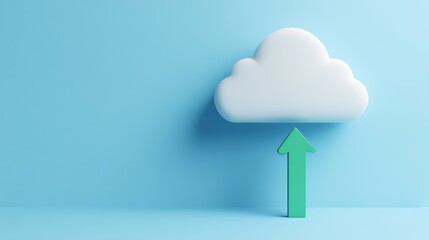 Cloud Computing Concept with Green Arrow on Blue Background for Digital Technology and Innovation Themes