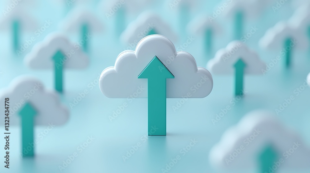 Poster cloud computing concept with increasing arrows representing growth in digital technology and data st