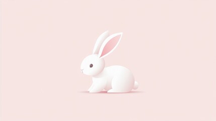 Obraz premium Minimalist white rabbit illustration with soft pastel pink background in a modern and simple art style