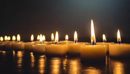 Candle flames flickering in a dark room