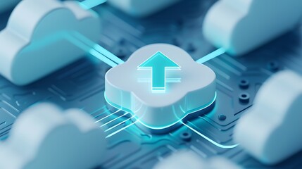 Cloud Computing Concept with Upload Icon in a Digital Environment Representing Data Transfer and Storage