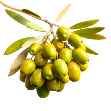 recommend clip art: Green olives with leaves on a branch isolated on transparent background Generative Ai.