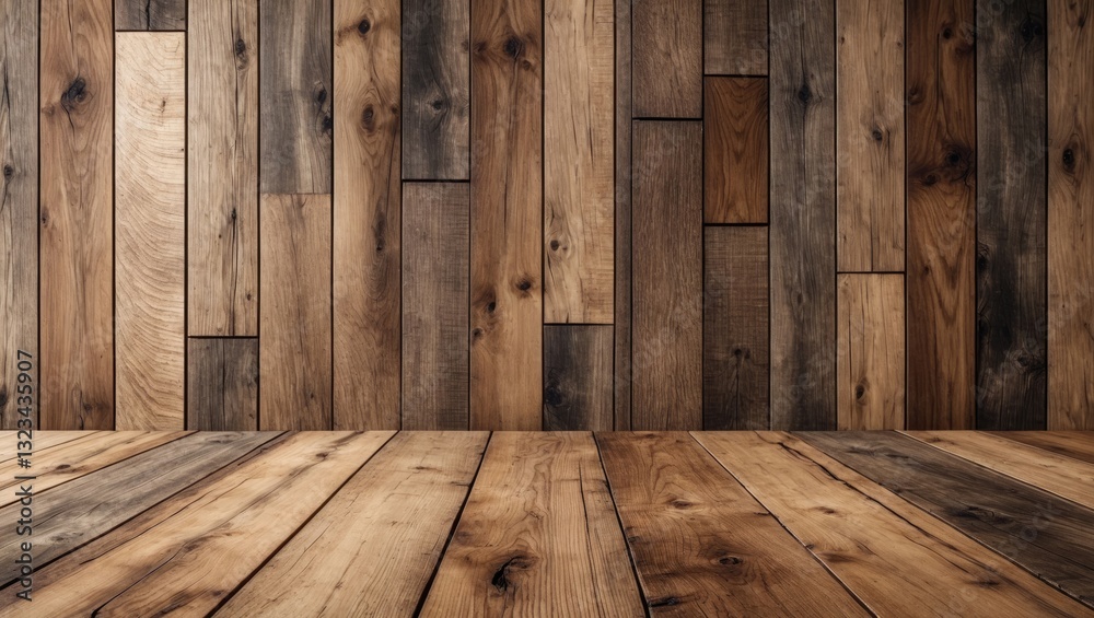 Poster rustic wooden flooring with varied brown hues and textured planks arranged horizontally, creating a 