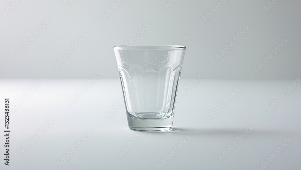 Leinwandbilder Clear empty glass positioned centrally on a soft gray surface with a minimalistic white background providing ample copy space for text or design.