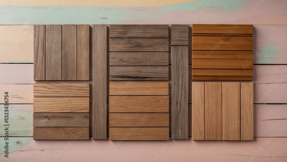 Leinwandbilder collection of assorted wooden tiles arranged in a rectangular layout on a soft pastel background fea