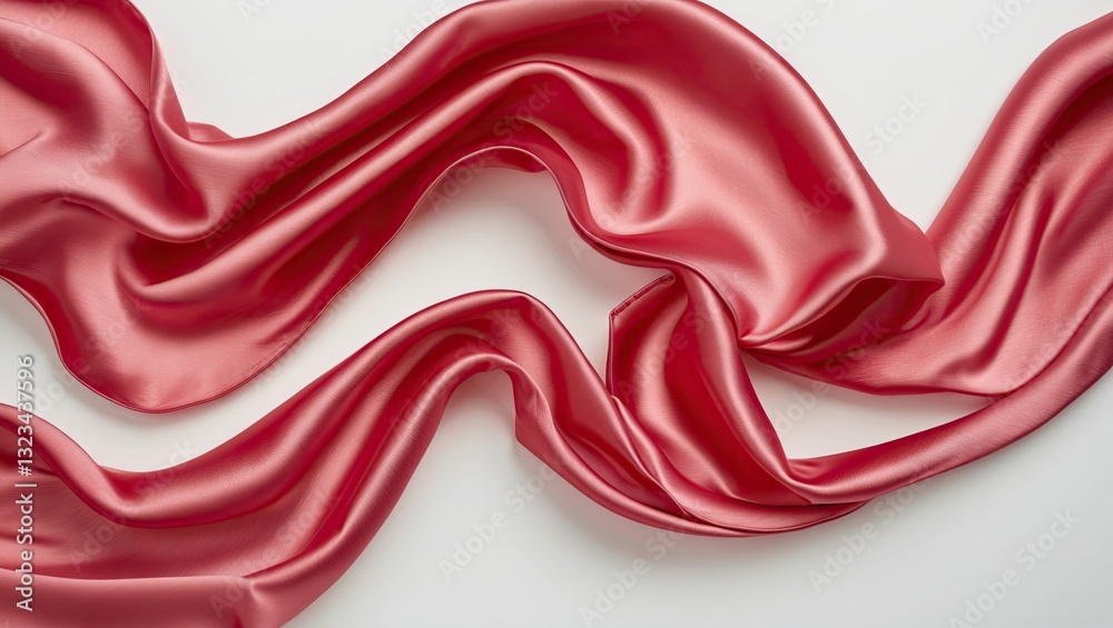 Leinwandbilder flowing red satin fabric with soft folds arranged diagonally, smooth texture on a light background, 