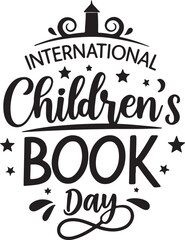 A typography vector and illustration design of international children;s day. Text silhouette clipart on a white background.