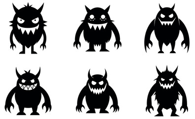 Fototapeta premium Evil Monster Silhouette Set - Scary Black Creature Icons for Horror Designs