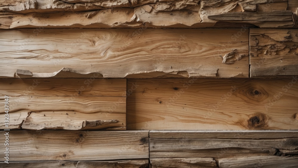 Aufkleber textured wooden wall featuring natural grain patterns in warm beige and brown hues with irregular cu