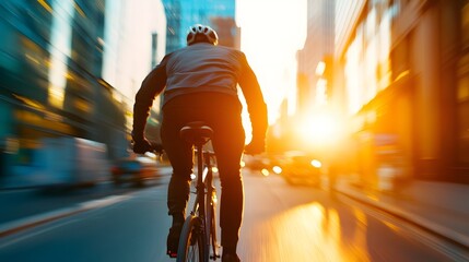 Professional Cyclist Commuting to Work in Stylish and Eco Friendly Urban Setting with Natural Soft